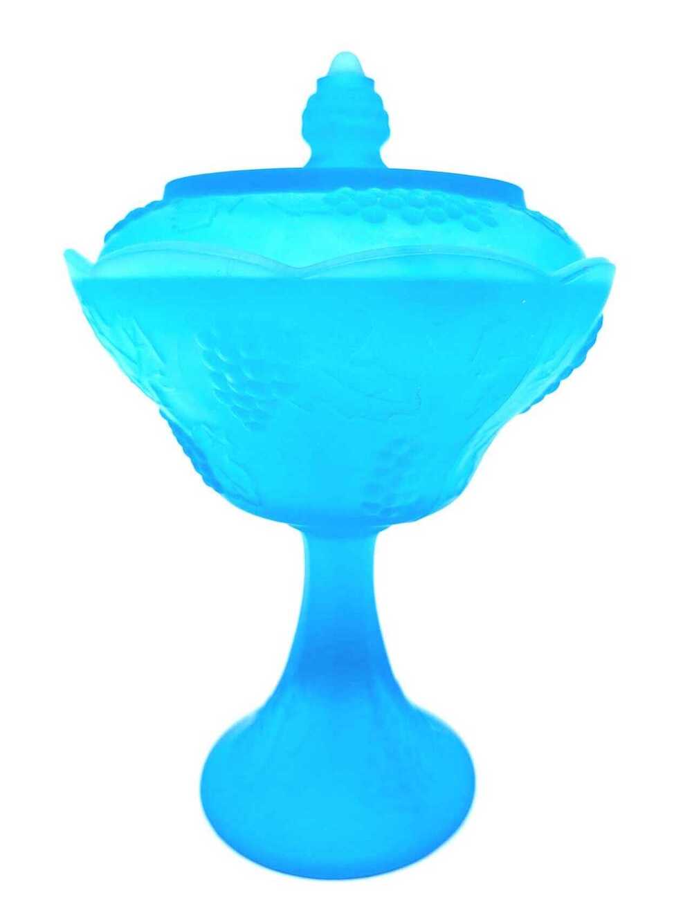 Vintage Indiana Glass Blue Harvest Grape Covered Compote